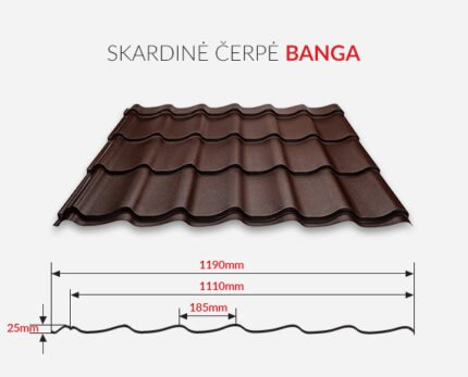 Skardinė čerpė Banga 0,5 mm. polyesteris blizgus